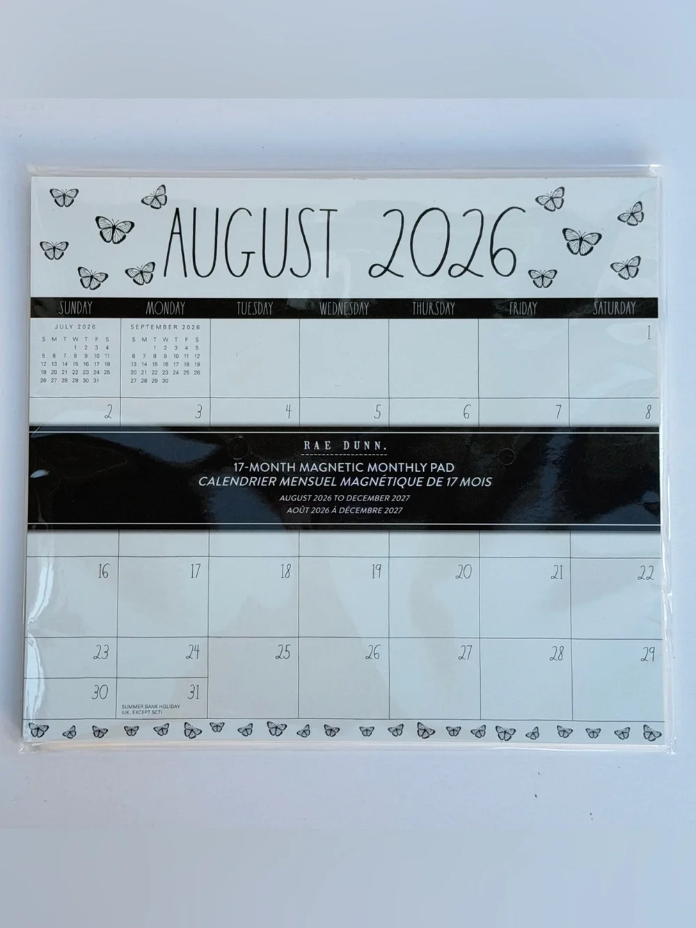 Rae Dunn 2026-2027 Magnetic Monthly Weekly 17-month Calendar Pad (Black/Ivory)